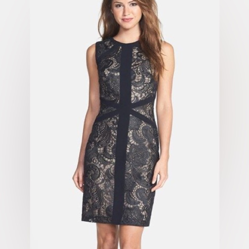ML Monique Lhuillier Lace Sheath Dress Size 2 Excellent Condition